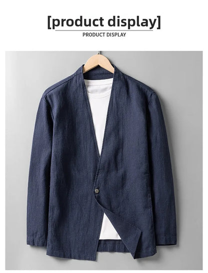 Cotton 30%, Hemp 70%, Blazer Men Fashionable Business Gentleman Casual Gathering Trendy Versatile and Breathable Relaxed Blazer