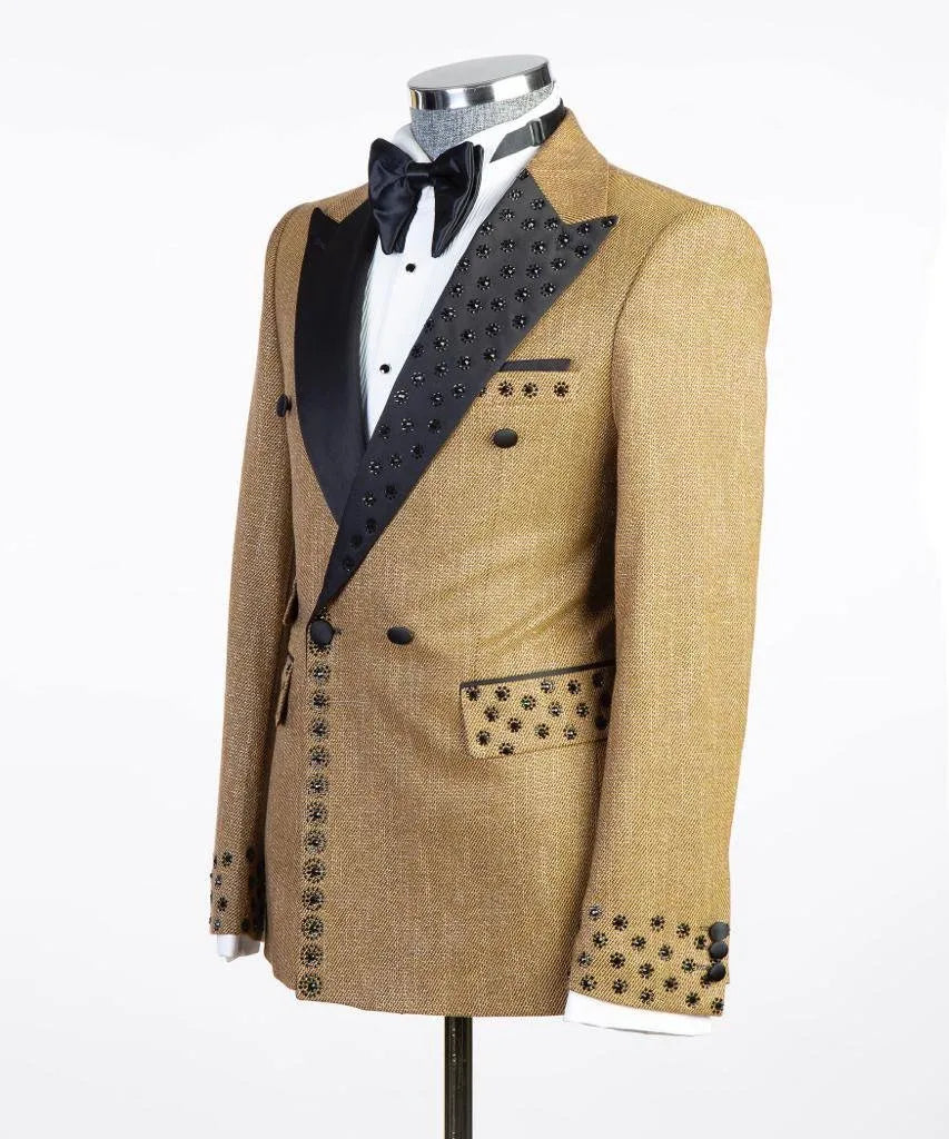 Modern Men's Suits Peaked Lapel Beads 2 Pieces Blazer Pants Business Formal Work Wedding Groom Tuxedo Customized Costume Homme