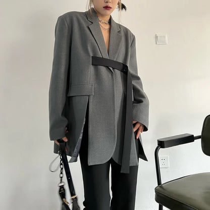 Spring Autumn New Women Blazer Niche Design Split Hem Ribbon Elegant Casual Fashion Chic Jacket High-end Trend Coat HK17058