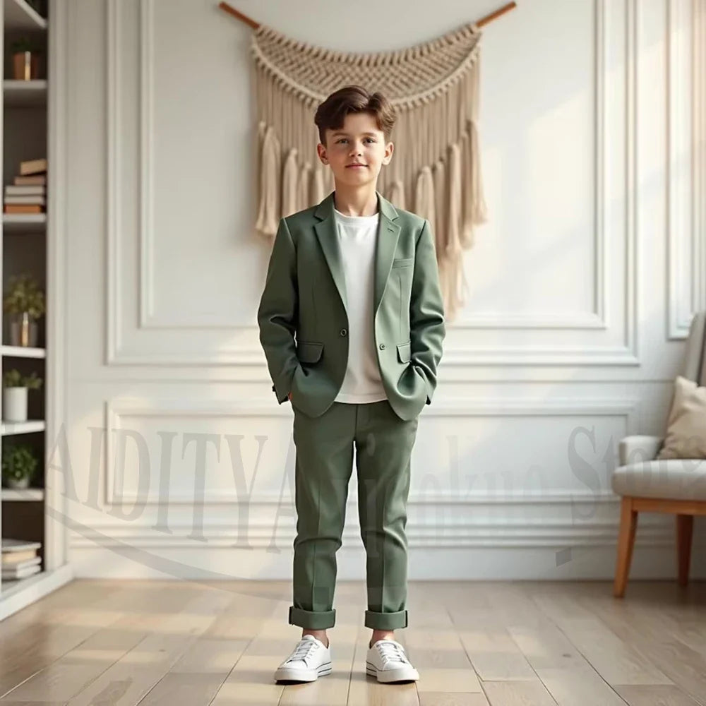 New Arrival Kids Suit 2 Piece One Button Notch Lapel Outfit Slim Fashion Solid Color Wedding Pageant Party Children's Tuxedo