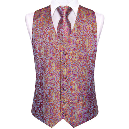 Men's Vest 6-Piece Matching Set – Paisley Waistcoat with Necktie, Bowtie & Accessories for Prom & Banquets