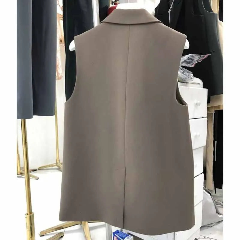 New Korean Women Loose Black Vest Suit Jacket Female Spring Autumn Leisure Solid Color Sleeveless Waistcoat Cardigan Vest Coat