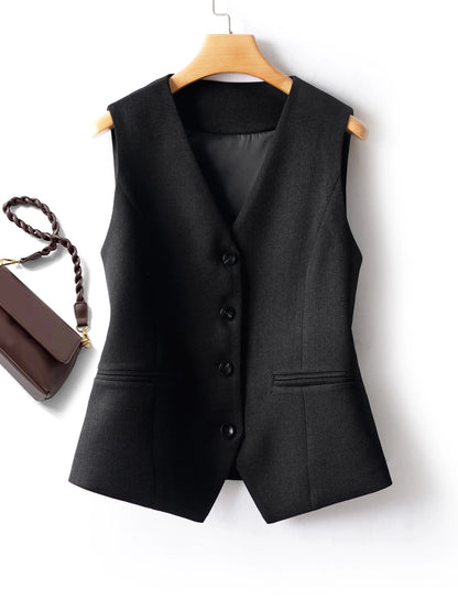 Fashionable Sleeveless Suit Vest for Women in Spring and Autumn Single-Breasted Short V Neck Top Layered with Workplace Elegant W