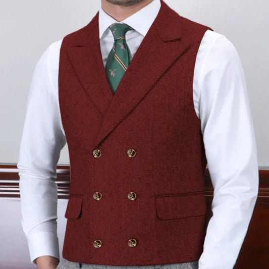 Men's Suit Vest Double Breasted Herringbone Slim Fit Waistcoat for Weddings & Formal Occasions