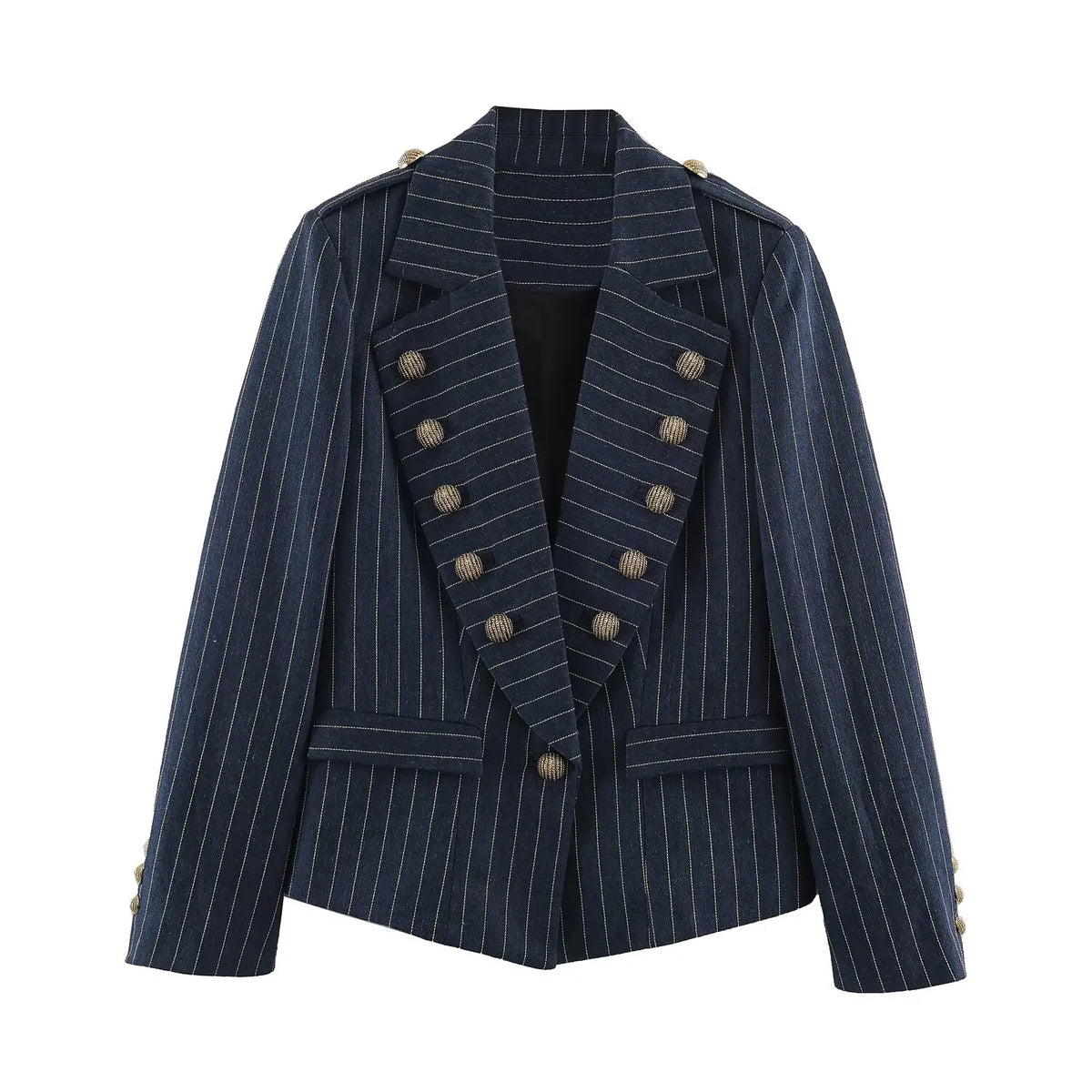 Elegant Fashion Women's Pinstripe Blazer New in Autumn Blazer with Embossed Button Long Sleeves Women Blazer with Asymmetric Hem