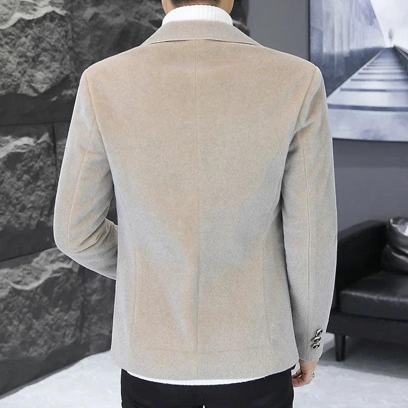 2025 Autumn Suit Men's Fashion Handsome Trend All Matching Woolen Youth Slim Small Suit Dress Single West Coat Coat  M-4XL
