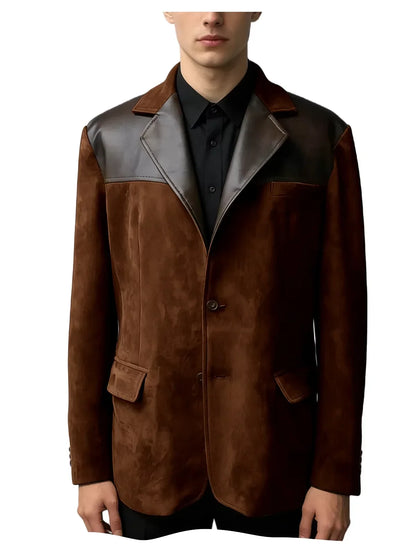 Men's Suede Blazer Single Breasted Slim Fit Classic Suit