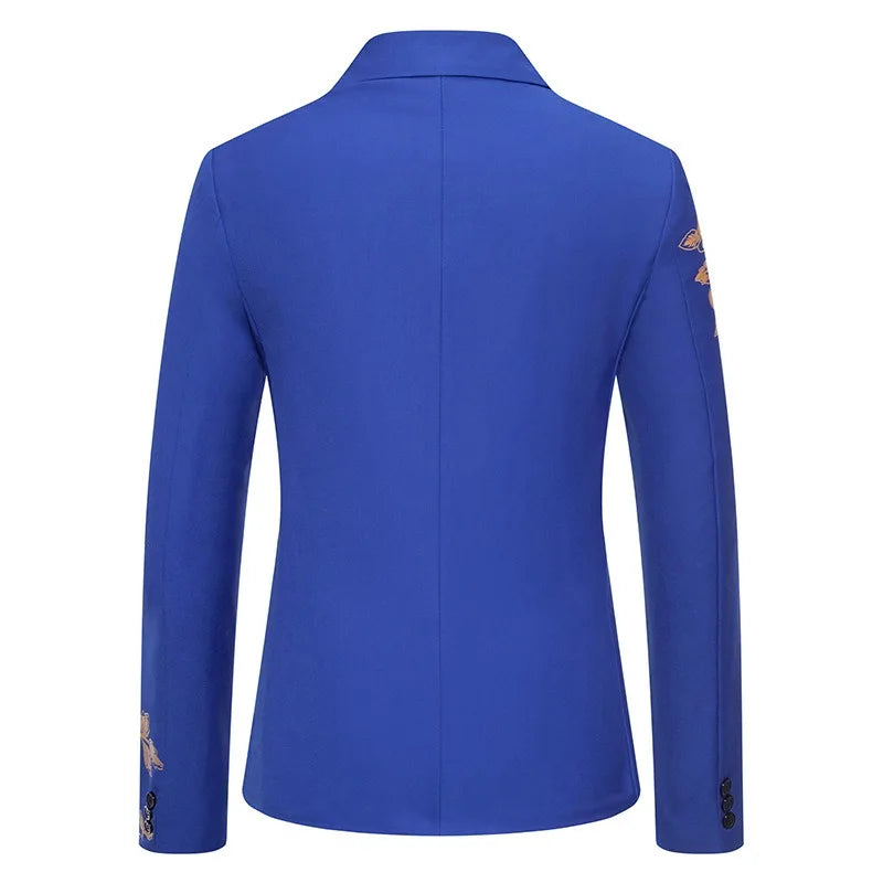 KIDWHXR Blazer Men Fashion Printed Wedding Stage Male Suit Coat Slim Single-breasted Long Sleeve Casual Outerwear for Man