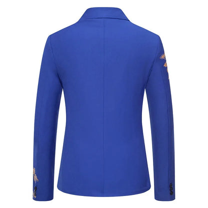 KIDWHXR Blazer Men Fashion Printed Wedding Stage Male Suit Coat Slim Single-breasted Long Sleeve Casual Outerwear for Man