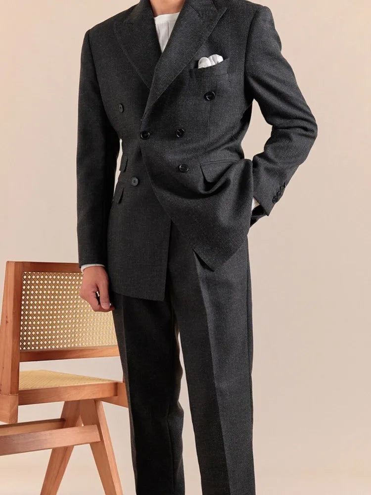 Business Men Work Two Piece Set Double Breasted Blazer Jacket Suit Matching Sets Slim Fit Autumn New Office Man Outfits Suits