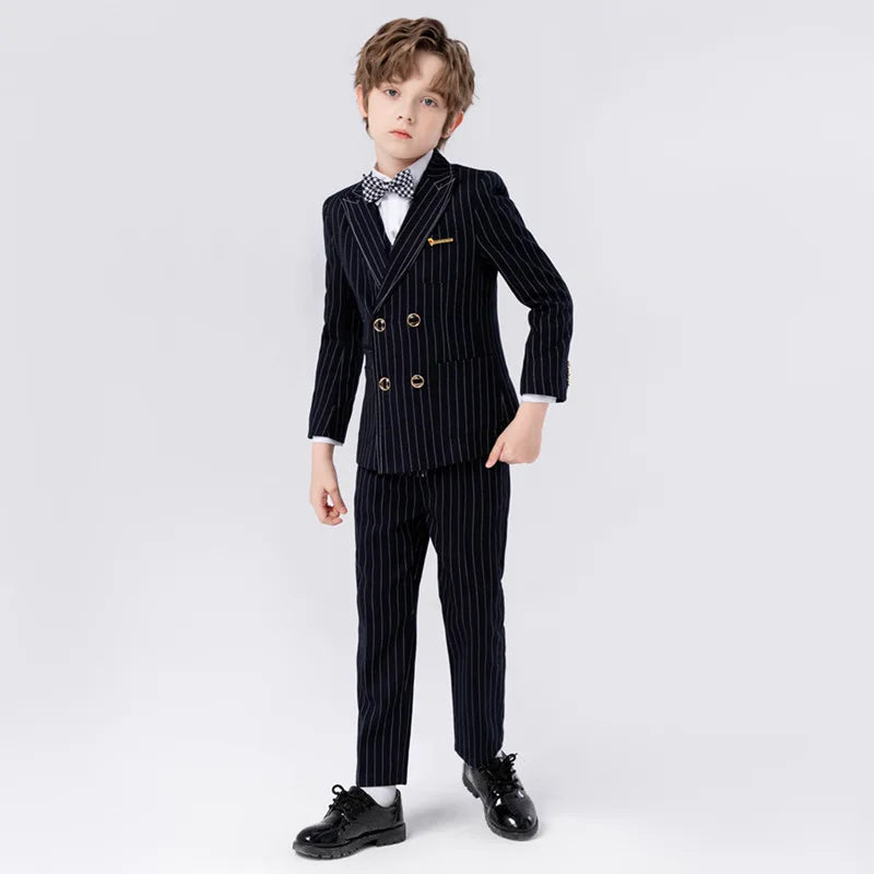Gentleman Kids Slim 4Pieces/Set Jacket Vest Pants Bowtie Party Dress Children Ceremony Photograph Suit Boys Performance Costume