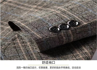 Blazer New Men Fashionable Business Wedding Banquet Casual Hosting Dress Showcases A High-end Middle-aged Checkered Look Blazer