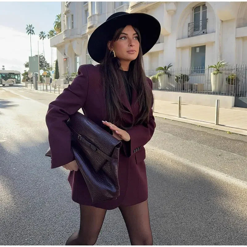 Women's Autumn Winter Slim Waist Chic Blazer Coats Office Ladies Double Breasted Fashion Suits Jacket Women Clothing