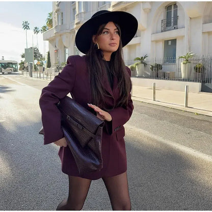 Women's Autumn Winter Slim Waist Chic Blazer Coats Office Ladies Double Breasted Fashion Suits Jacket Women Clothing
