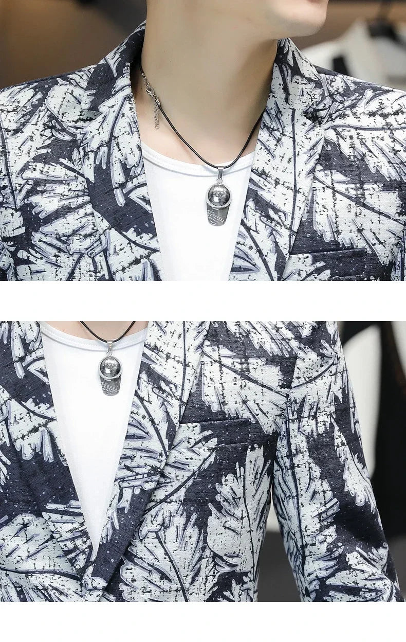 Blazer New Men's Fashionable Casual Business Gentleman Outdoor Trendy Print Banquet Versatile and Slimming Korean Version Blazer
