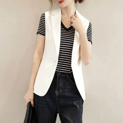 Women Fashion Solid Single Breasted Waistcoats Vest Sleeveless Jackets Female Chic Lady Tank Tops Casual Black White Top
