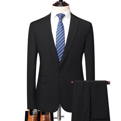 Men's Two-Piece Suit Blazer and Pants British Style Slim Fit for Business and Wedding