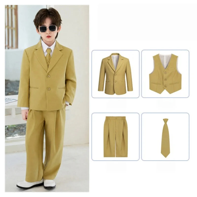 2026 New Flower Boys Wedding Dress Kids Birthday Party Outfit Children's Piano Host Speech Performance Costume