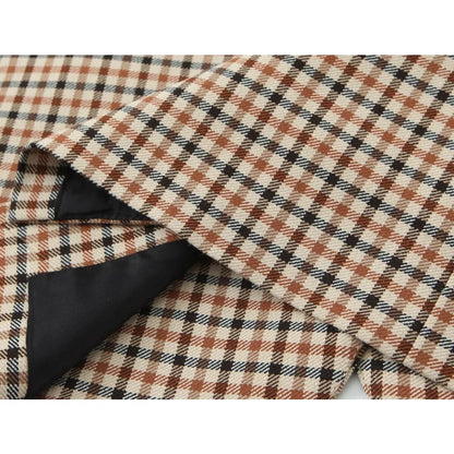 Stylish Plaid Pant Suits for Women New in Commuting Style Two Pieces Straight Plaid Blazer Matching Tonal Pleated Wide Leg Pants