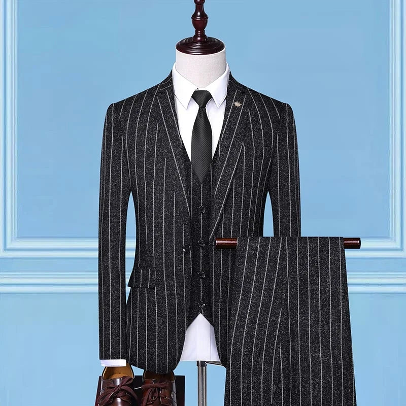 2025 Slim-Fit Three-Piece Suit Vest Trousers Set High-End Boutique British Wedding Party Trend Casual Formal Dress