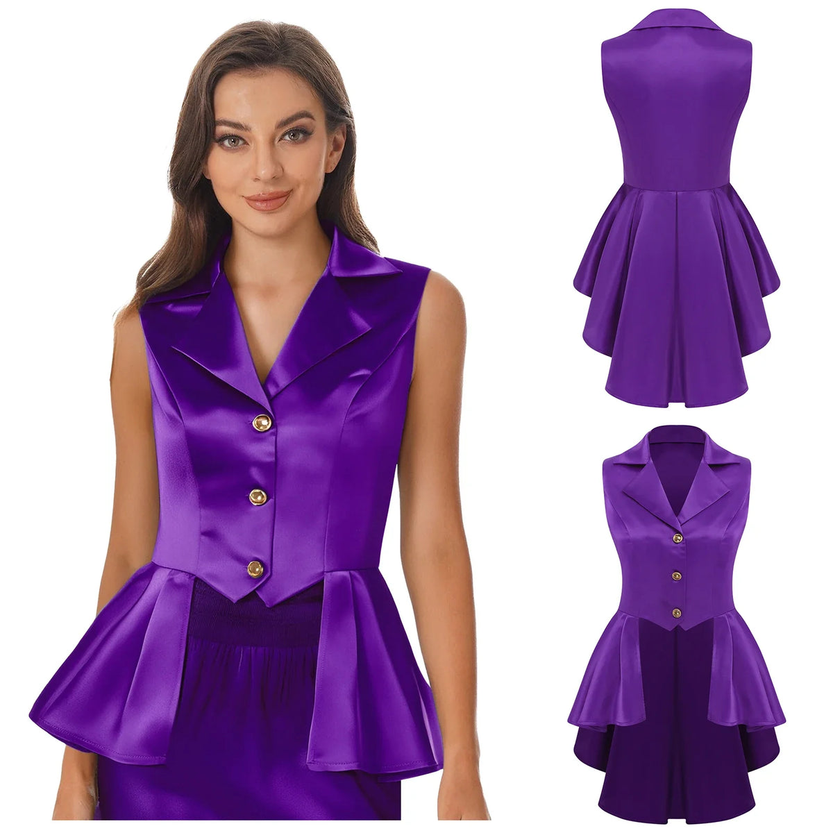 Women Sleeveless Vests Steampunk Victorian Costumes Waistcoat Jacket Top Turn-Down Collar Tuxedo Tank Top Cosplay Gothic Outfit
