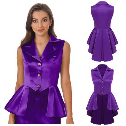 Women Sleeveless Vests Steampunk Victorian Costumes Waistcoat Jacket Top Turn-Down Collar Tuxedo Tank Top Cosplay Gothic Outfit