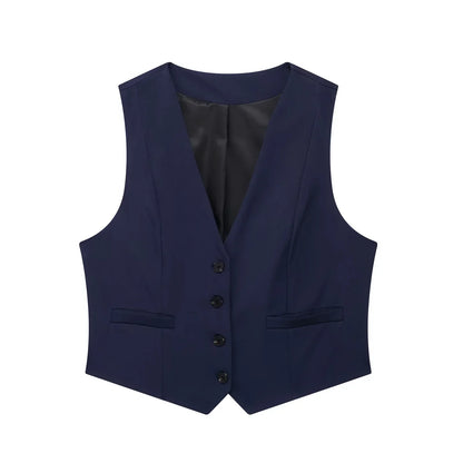 Cropped Formal Vests Woman Office Sleeveless Women's Suit Vest Summer Button Black White Short Vest Casual Working Vest