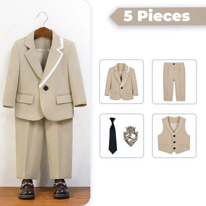 2026 New Boys Slim Fit Dresswear Suits For Birthday Wedding Party Three Colors Handsome Child Suit Set School Performance