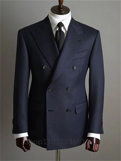2 Pieces Tuxedo Fashion Blazer Pants Men Suits Double Breasted Buttons Peaked Lapel Formal Party Wedding Groom Tuxedo