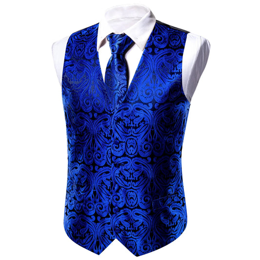 Men's Vest 5-Piece Set Royal Blue Paisley V-Neck for Wedding & Banquet