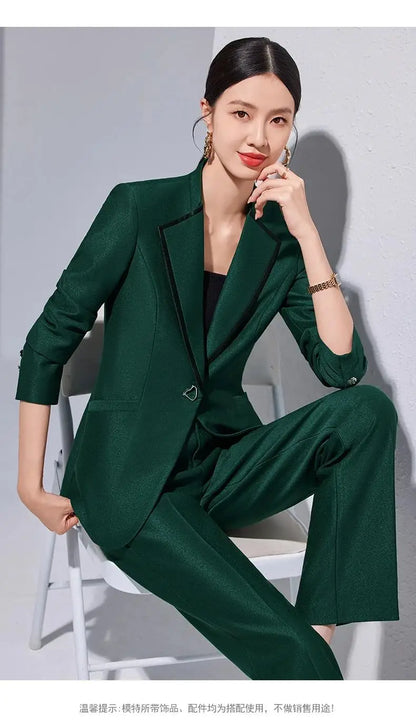Elegant Single Button Blazer Suit Pant Sets for Women 2 Pieces Business Formal Office Outfit Autumn Plus Size Jacket Trousers