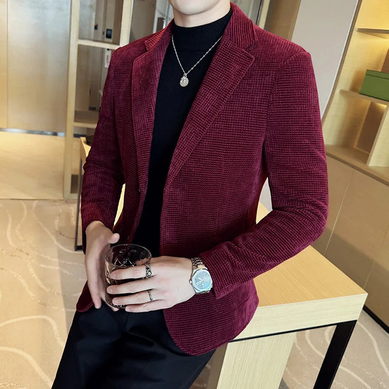 Autumn Winter New Chenille Velvet Suit Jacket Men's Casual Business Fashion Formal Party Coats  Tailcoat Men's Clothing 4XL-M