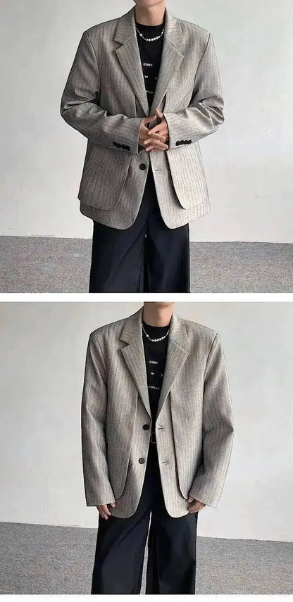 Layer Original Fake Design Two Piece Blazer Double Coat Men's 2025 Spring Elegant Temperament Stripe Casual Jacket JY7367
