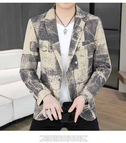 Blazer Men's Business Gentleman Wedding Fashion Versatile Trendsetter Comfortable To Wear Best Man Print Slim and Casual Blazer