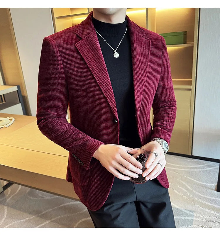 Autumn Winter New Chenille Velvet Suit Jacket Men's Casual Business Fashion Formal Party Coats  Tailcoat Men's Clothing 4XL-M
