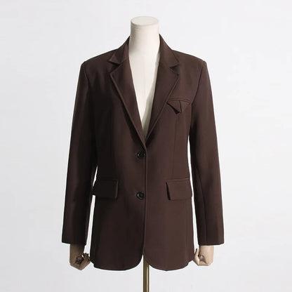 Spring Autumn New Women Blazer Solid Color Single Breasted Notched Collar Fashion Elegant Coat High-end Chic Jacket HK18269