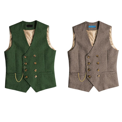 Men's Waistcoat Herringbone Double Breasted Vest for Wedding Banquet