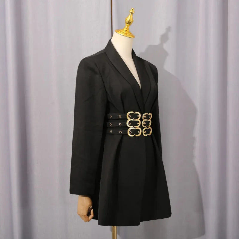 Women Blazer Solid Color Belted Waist Cinching Slim Fit Fashion Elegant Temperament Chic Ins Coat New Spring Autumn HK10754