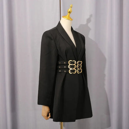Women Blazer Solid Color Belted Waist Cinching Slim Fit Fashion Elegant Temperament Chic Ins Coat New Spring Autumn HK10754