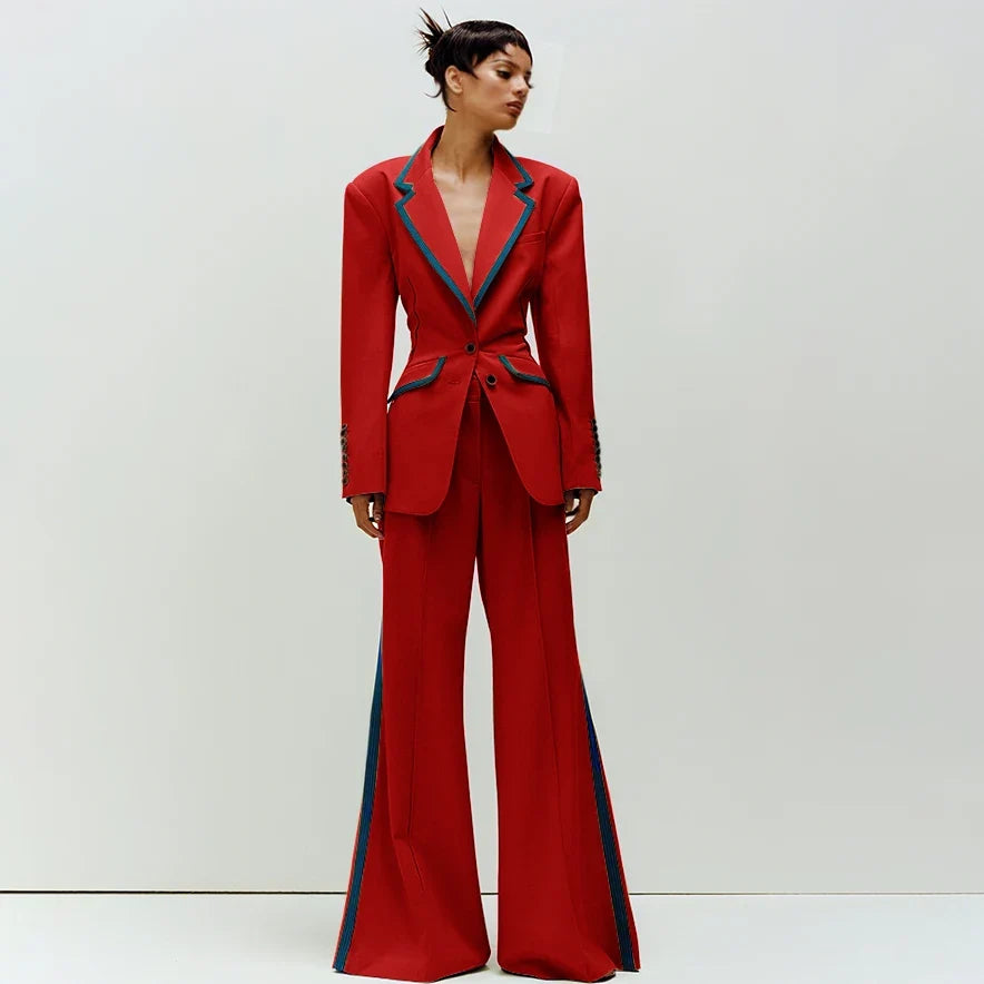 Women's Suit Slim Fit Two Piece(Blazer+Flare Trousers) Pants Set Professional Business Workwear Daily Outfit Suits for Ladies