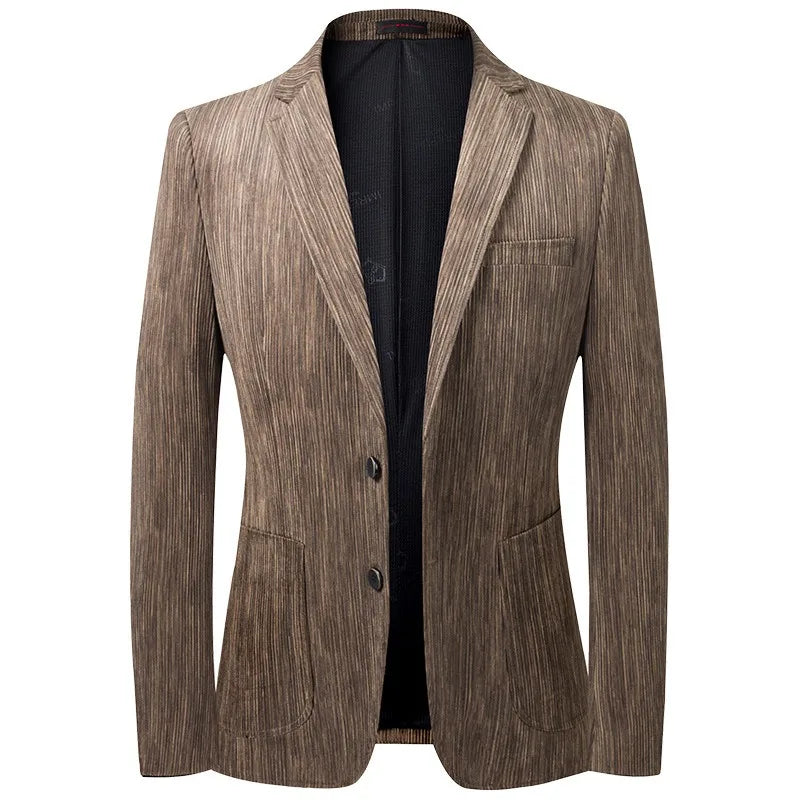 KIDWHXR Suit Coat Man Vintage Striped Single-breasted Male Blazer British Style Long Sleeve Pocket Slim Casual Men Outerwear