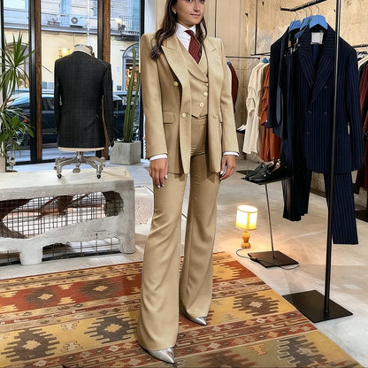 Elegant Women's Pink Double Breasted 3Piece Suit Autumn New Blazer+Vest+Pant Sets Formal Office Evening Party Outerwears