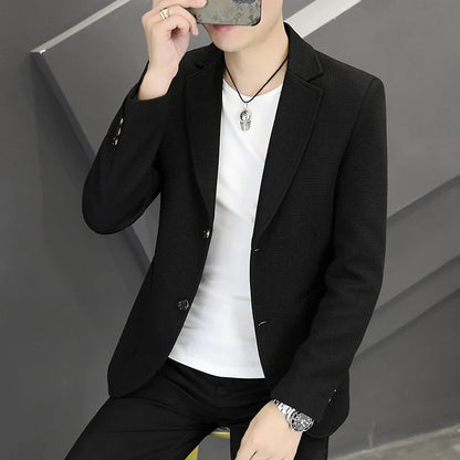 Men's Casual Blazer Two-Button Waffle Pattern for Spring Autumn