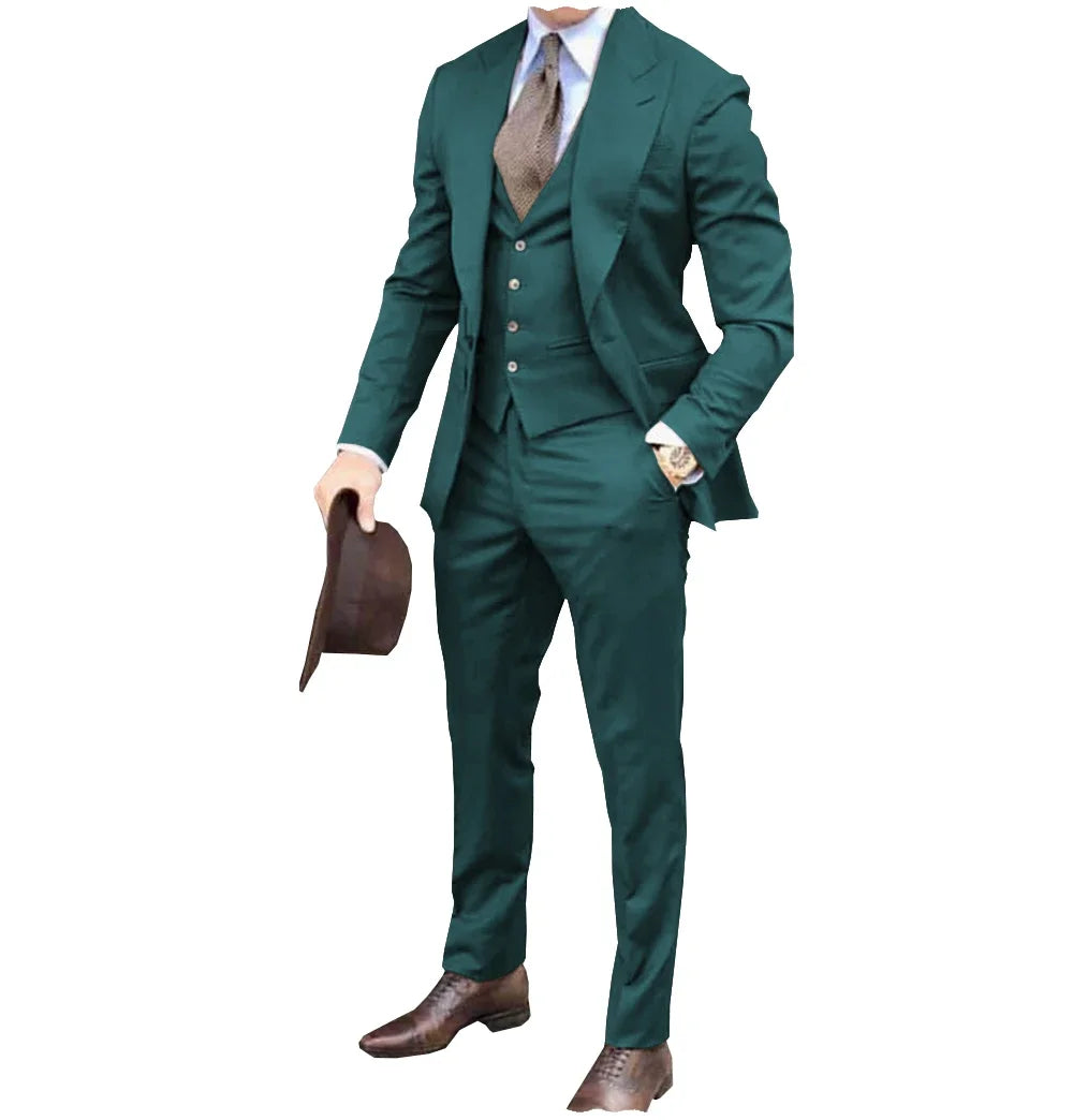 Men suits Groom Tuxedos Brown Prom Wedding Men Suit Slim Fit Cotton Blend Formal Suit For Men Slim Fit suits (Jacket+Pants+Vest)