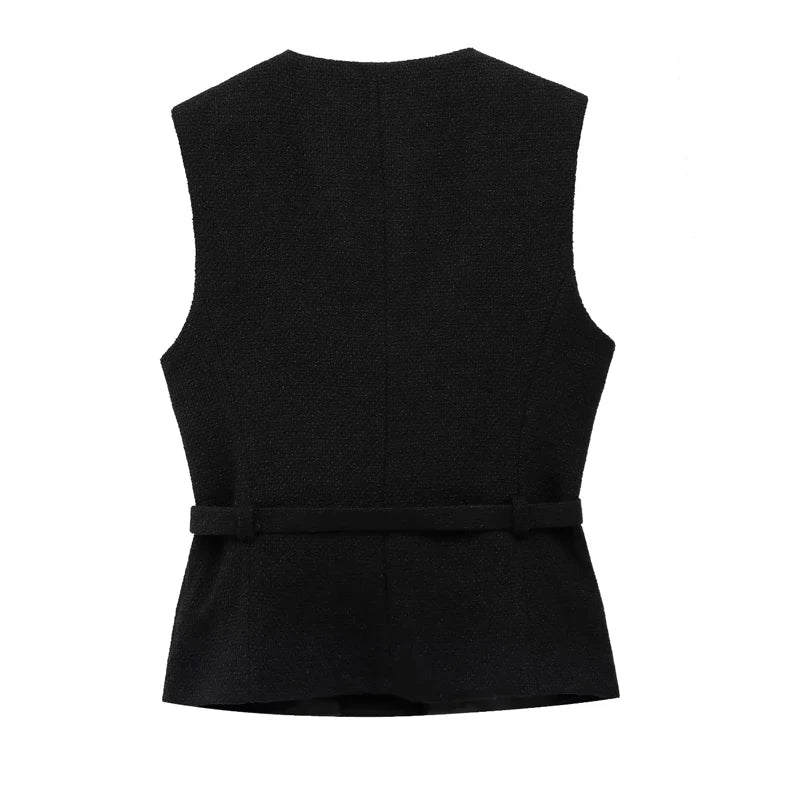 2025 Women's Vest Jackets Cropped Sleeveless Vest Woman Outerwears Belt Summer Casual Coats Black Pink Vest Button Jacket
