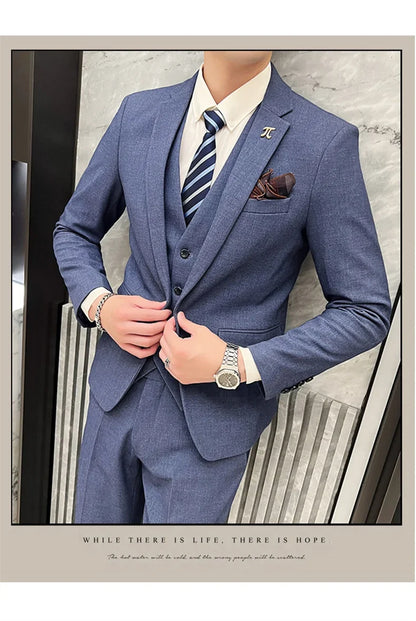 Men's 3-Piece Slim Fit Suit – Smart Casual Blazer, Vest & Pants for Business, Wedding & Formal Occasions