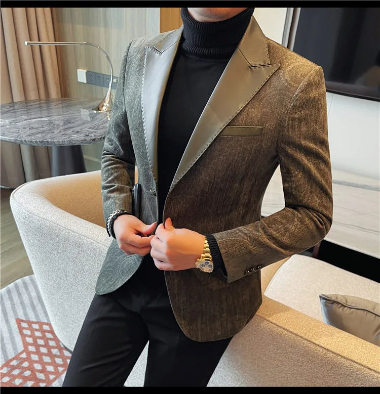 High-quality men's fashionable suit jackets, autumn and winter casual patchwork suits, new high-end patchwork suits