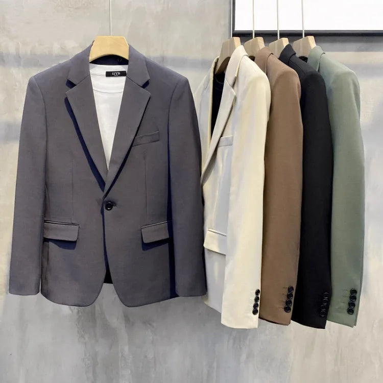 Men's Loose HK Style Plaid Blazer Wrinkle-Free Spring Autumn Casual Jacket