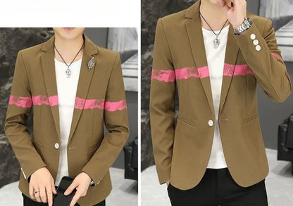 New Trendy Versatile Fashion Solid Color Korean Style Blazer Spring Autumn Casual Men's Slim Fit Handsome Suit Jacket Outerwear