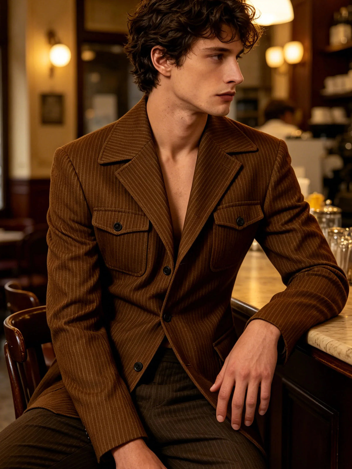 Men's Pinstripe Blazer Slim Fit Notched Lapel Lightweight Breathable Multi Pocket Comfortable Casual Sport Coat For Summer